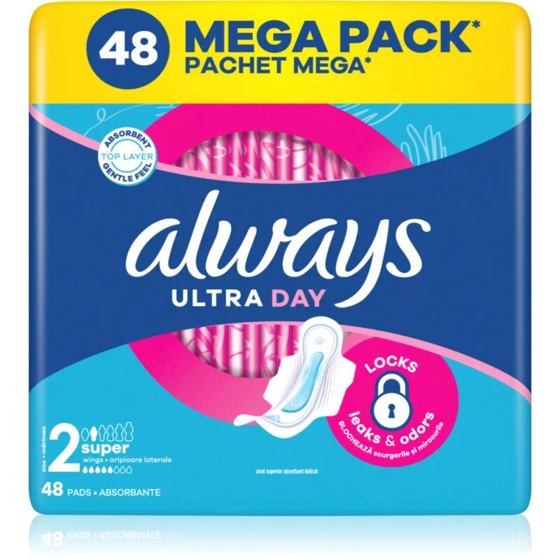 Always Ultra Super Size 2 санитарни кърпи с крилца 48 бр.