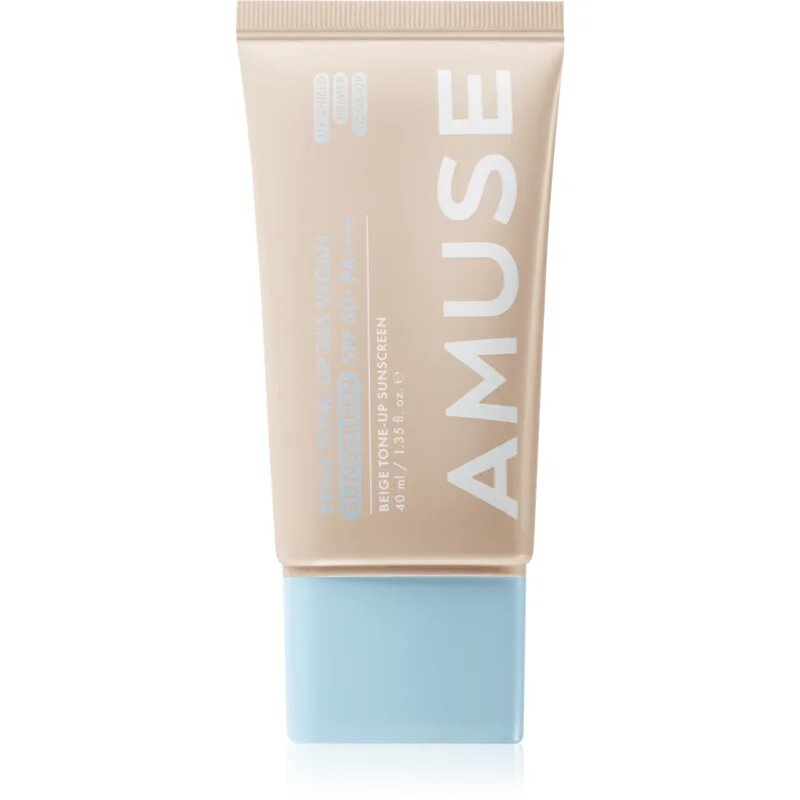 AMUSE Beige Tone-Up 365 Vegan Sunscreen тониращ слънцезащитен флуид да уеднакви цвета на кожата SPF 50+ 40 мл.