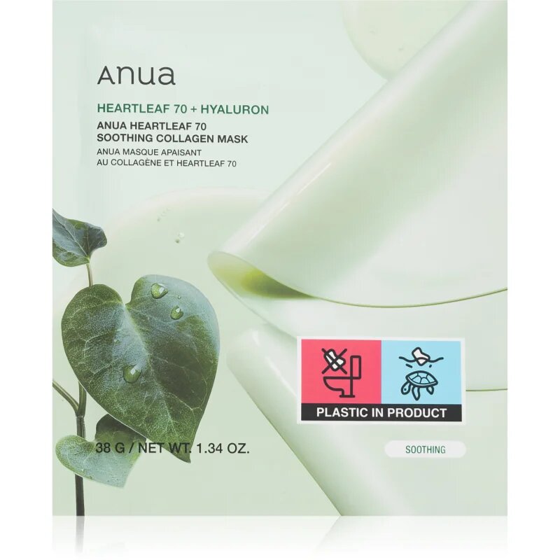 Anua Heartleaf 70% + Hyaluron Soothing Collagen Mask хидратираща маска за лице с успокояващ ефект 1 бр.