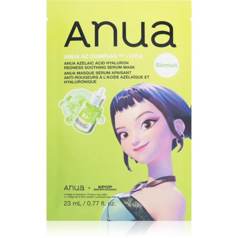 Anua K-Pop Demon Hunters Azelaic Acid Hyaluron Redness Soothing Serum Mask успокояваща платнена маска с хидратиращ ефект 23 мл.