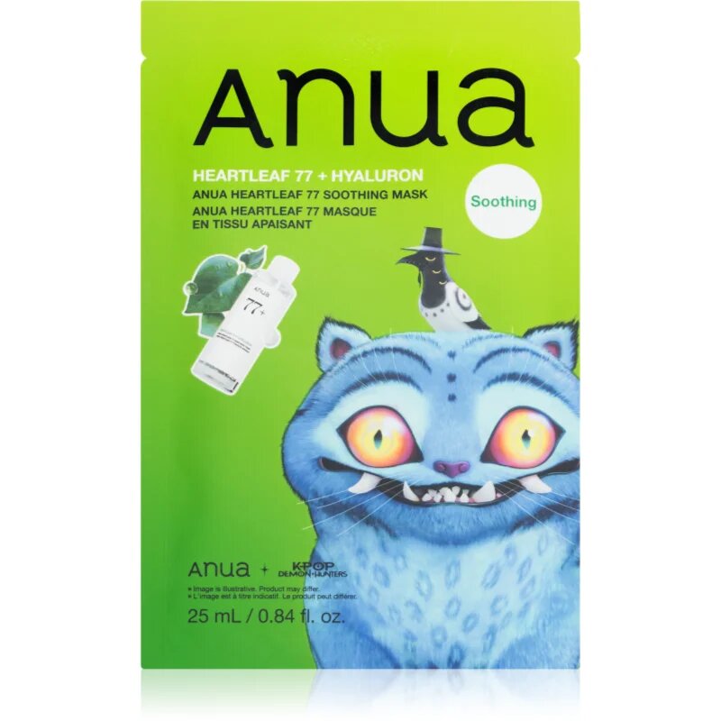 Anua K-Pop Demon Hunters Heartleaf 77% Soothing Mask хидратираща платнена маска с успокояващ ефект 25 мл.