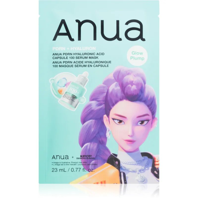 Anua K-Pop Demon Hunters PDRN + Hyaluronic Acid Capsule 100 Serum Mask хидратираща платнена маска за освежаване и изглаждане на кожата 23 мл.