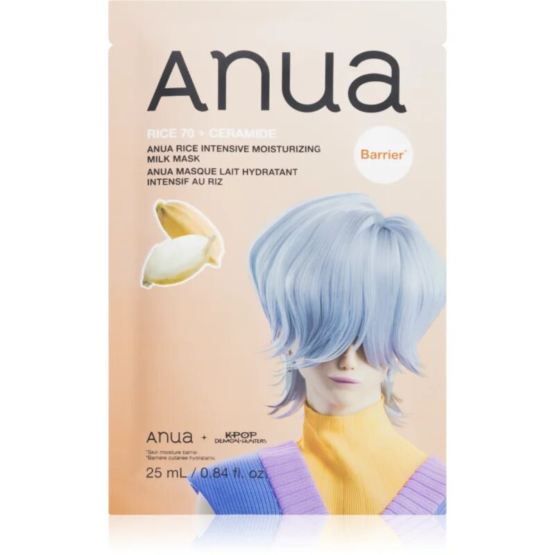 Anua K-Pop Demon Hunters Rice 70 + Ceramide подхранваща платнена маска за укрепване на кожната бариера 25 мл.