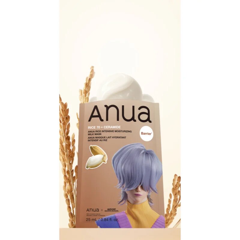 Anua K-Pop Demon Hunters Rice 70 + Ceramide подхранваща платнена маска за укрепване на кожната бариера 25 мл.