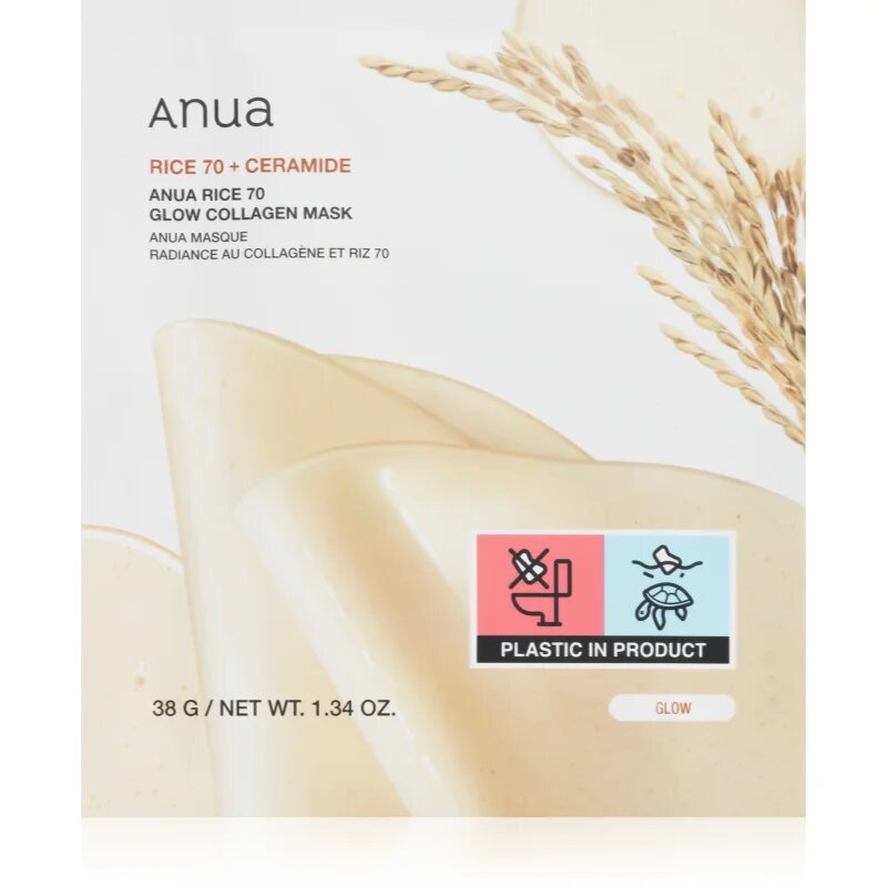 Anua Rice 70% + Ceramide Glow Collagen Mask озаряваща маска за лице с колаген 1 бр.