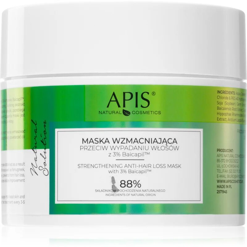 Apis Natural Cosmetics Natural Solution 3% Baicapil подсилваща маска за тънка коса със склонност към косопад 200 мл.