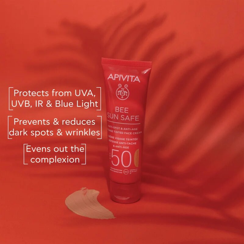 Apivita Bee Sun Safe Anti-Spot and Anti-Age Tinted Face Cream SPF50 защитен тониращ крем за лице SPF 50 цвят Golden 50 мл.