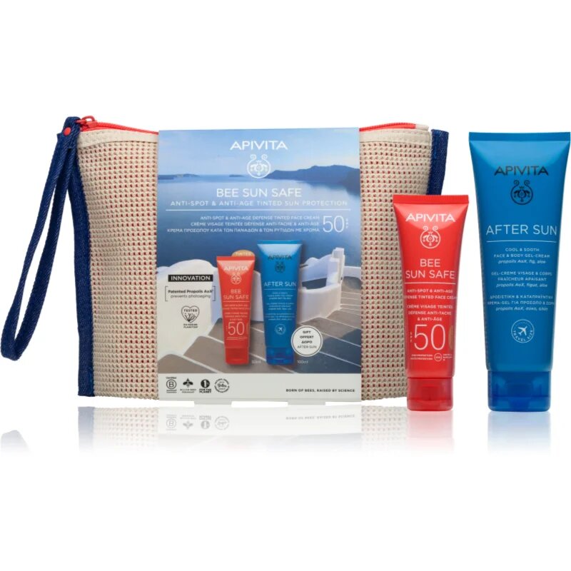 Apivita Bee Sun Safe Anti-spot & Anti-age Tinted Sun Protection комплект за тен
