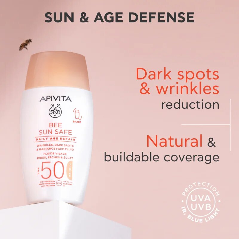 Apivita Bee Sun Safe Daily Age Repair Tinted Fluid SPF50 тониращ защитен крем SPF 50 50 мл.