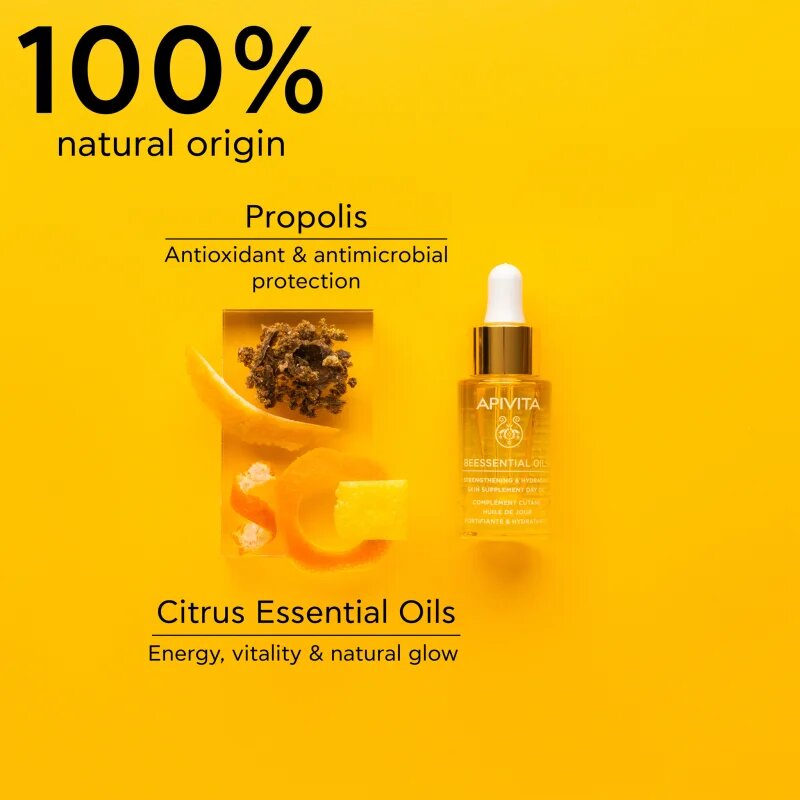 Apivita Beessential Oils Strengthening & Hydrating Day Oil озаряващо дневно олио за интензивна хидратация 15 мл.