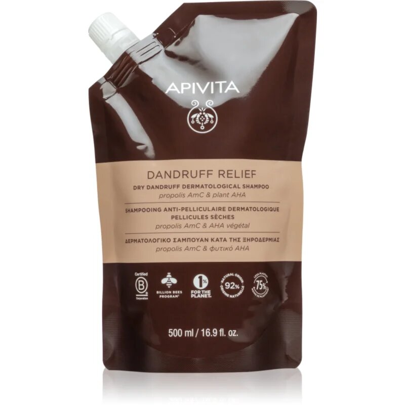 Apivita Dandruff Relief Dry Dandruff Dermatological Shampoo шампоан против пърхот за суха и сърбяща кожа на главата Refill 500 мл.
