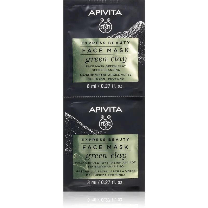 Apivita Express Beauty Cleansing Face Mask Green Clay почистваща и изглаждаща маска за лице със зелена кал 2x8 мл.