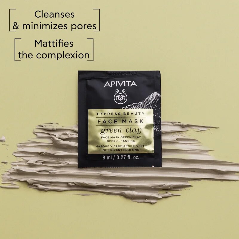Apivita Express Beauty Cleansing Face Mask Green Clay почистваща и изглаждаща маска за лице със зелена кал 2x8 мл.