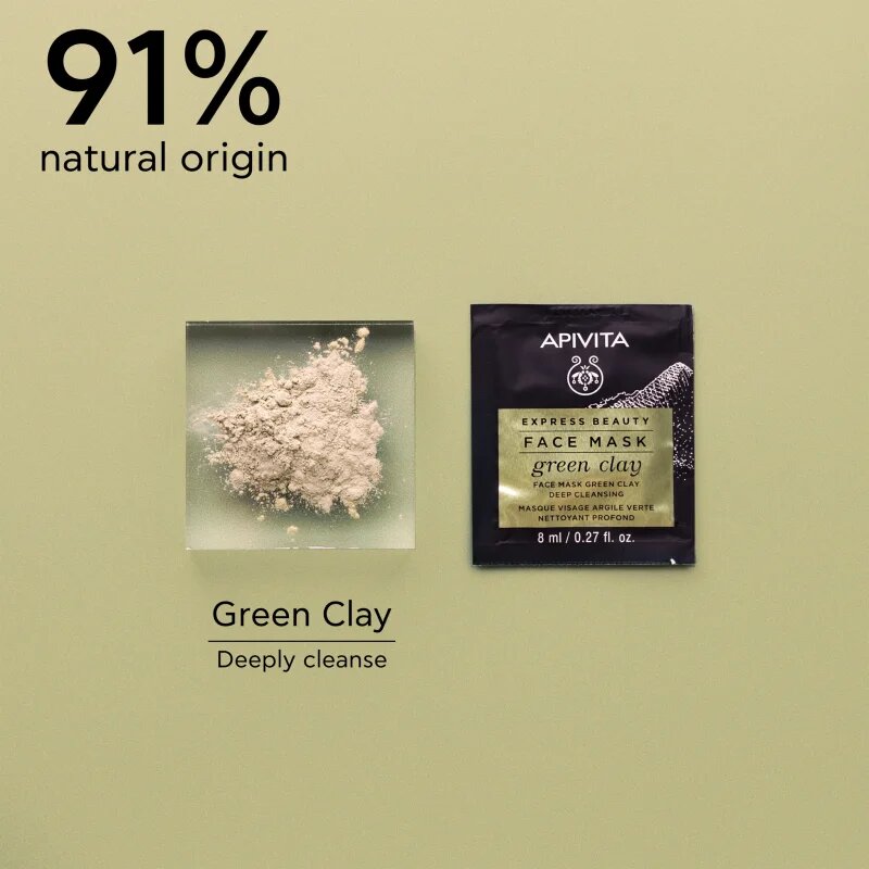 Apivita Express Beauty Cleansing Face Mask Green Clay почистваща и изглаждаща маска за лице със зелена кал 2x8 мл.