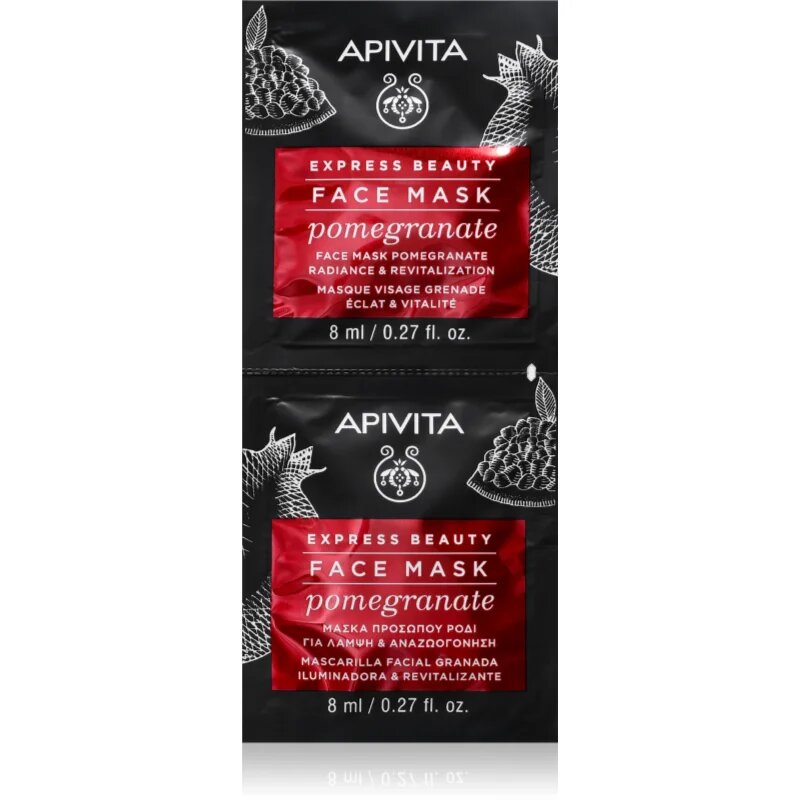Apivita Express Beauty Pomegranate ревитализираща и озаряваща маска за лице 2x8 мл.