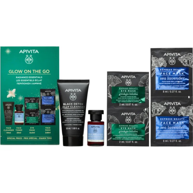 Apivita Glow on the Go коледен подаръчен комплект за озаряване на лицето