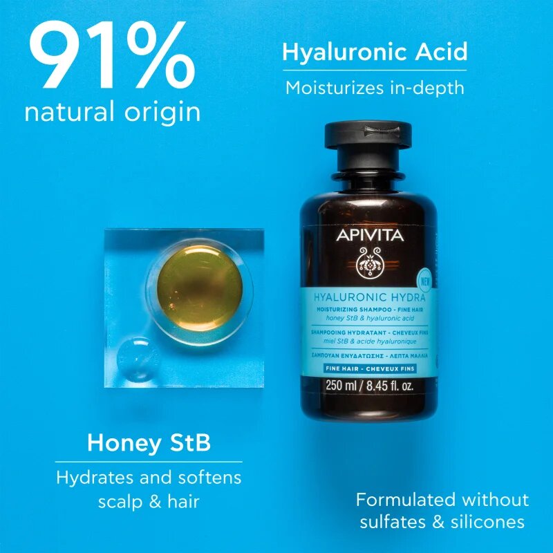 Apivita Hyaluronic Hydra Fine Hair Moisturizing Shampoo хидратиращ шампоан за фина коса 250 мл.