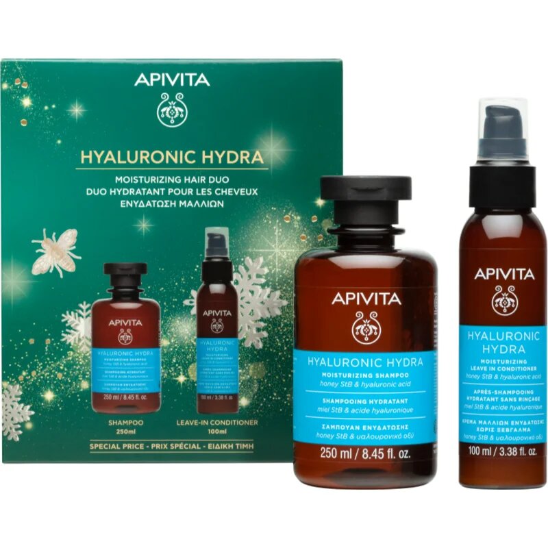 Apivita Hyaluronic Hydra Moisturizing Hair Duo коледен подаръчен комплект за интензивна хидратация