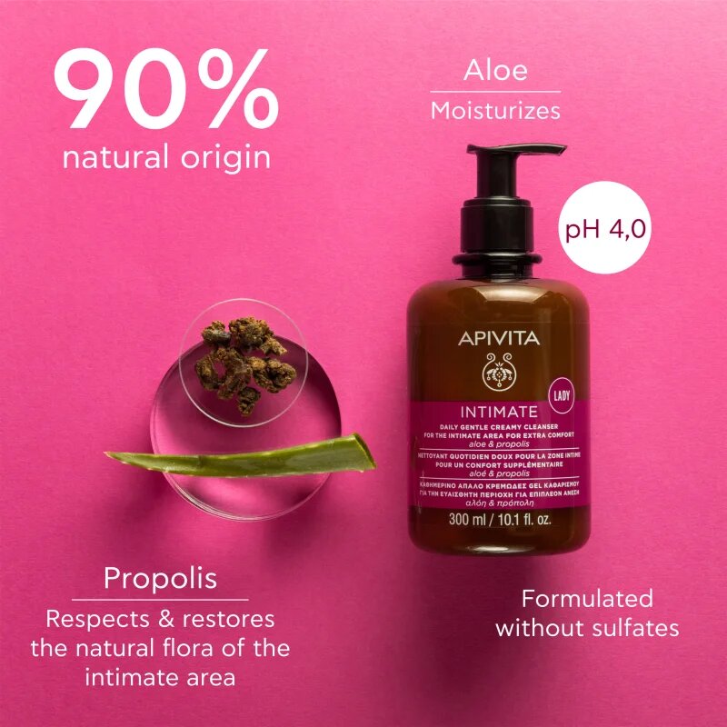 Apivita Intimate Lady Creamy Cleanser нежен гел за интимна хигиена за ежедневна употреба 300 мл.