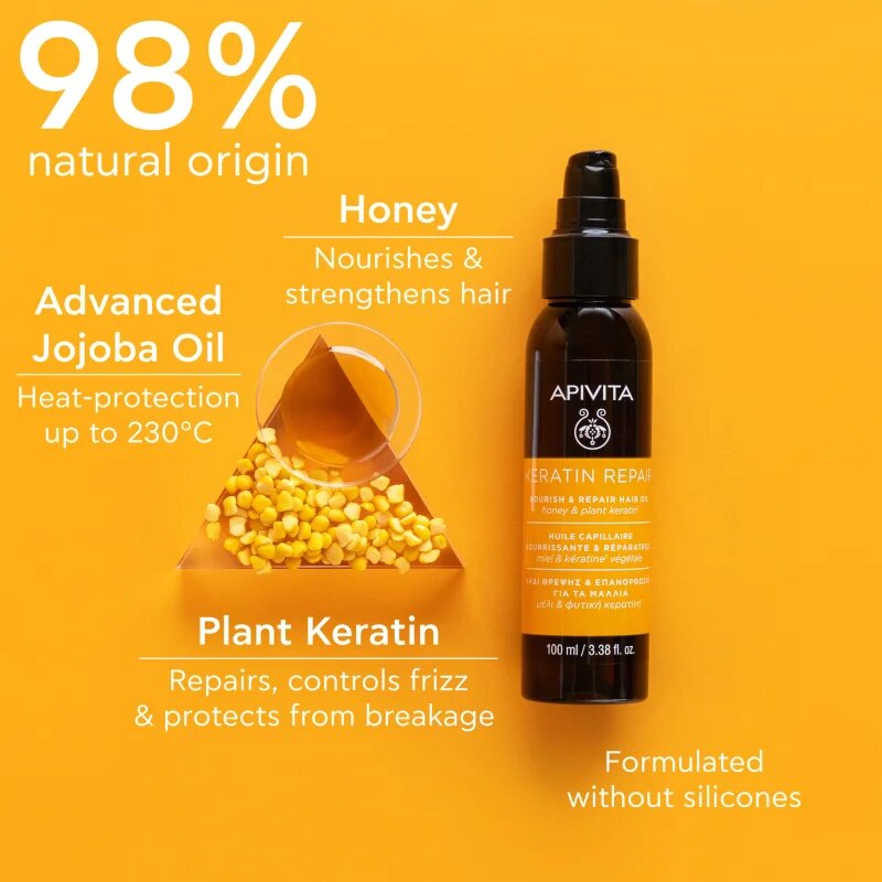 Apivita Keratin Repair Nourish Repair Hair Oil олио за коса за суха и увредена коса 100 мл.