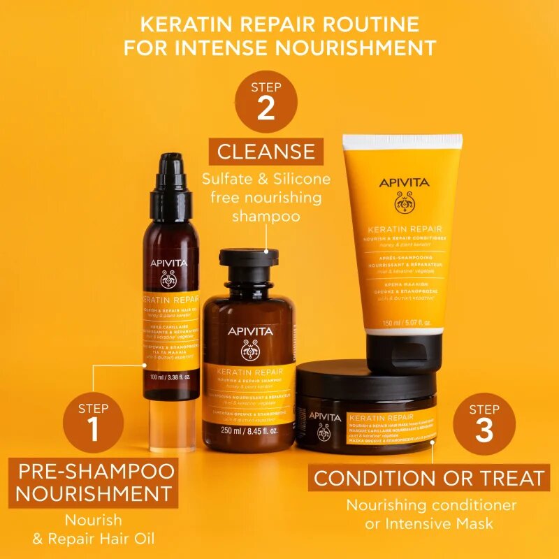 Apivita Keratin Repair Nourish Repair Hair Oil олио за коса за суха и увредена коса 100 мл.
