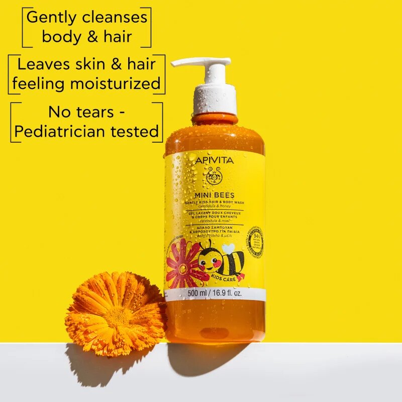 Apivita Mini Bees Gentle Kids Hair&Body wash Calendula&Honey миещ гел за тяло и коса 500 мл.