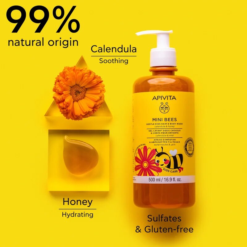 Apivita Mini Bees Gentle Kids Hair&Body wash Calendula&Honey миещ гел за тяло и коса 500 мл.