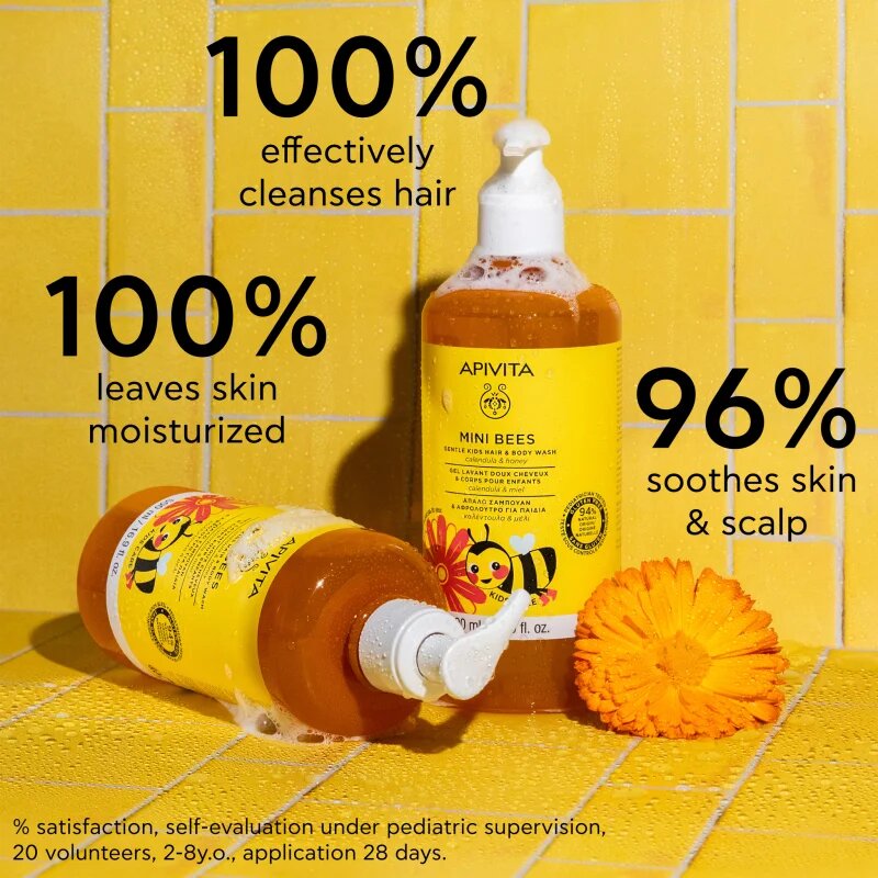 Apivita Mini Bees Gentle Kids Hair&Body wash Calendula&Honey миещ гел за тяло и коса 500 мл.