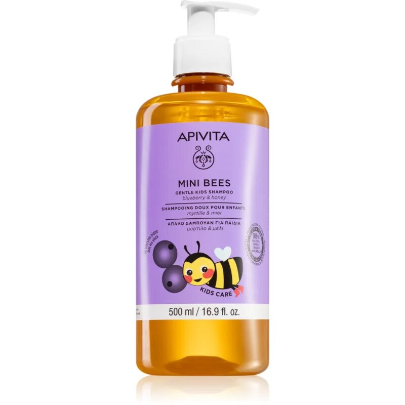 Apivita Mini Bees Gentle Kids Shampoo Blueberry & Honey шампоан за тънка коса за деца 500 мл.