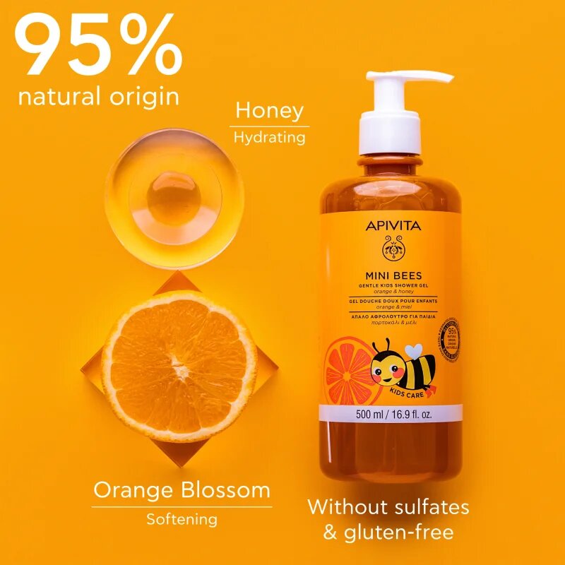 Apivita Mini Bees Gentle Kids Shower Gel Orange&Honey душ гел за тяло и коса за деца 500 мл.