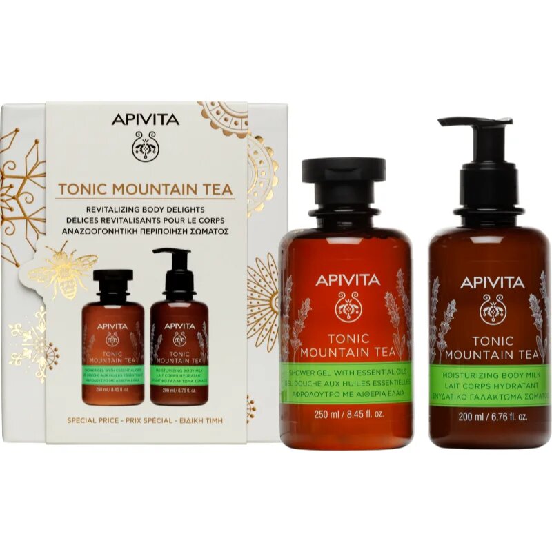 Apivita Tonic Mountain Tea Shower Gel & Body Milk Set подаръчен комплект за освежаване и хидратация