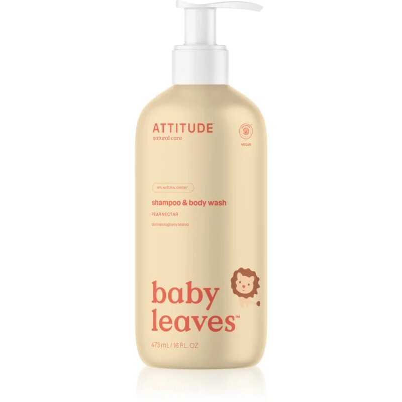 Attitude Baby Leaves Pear Nectar душ гел и шампоан 2 в 1 с аромат на сок от круша 473 мл.