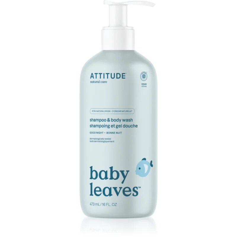 Attitude Baby Leaves Shampoo & Body wash шампоан и душ гел за деца с аромат на сладка ябълка Good Night 473 мл.