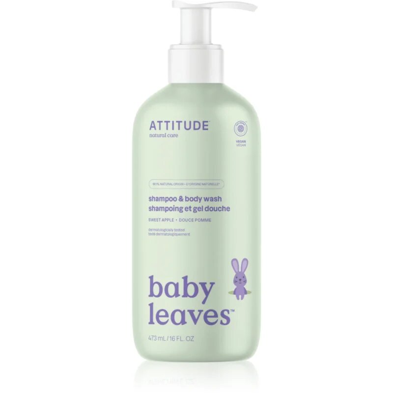 Attitude Baby Leaves Shampoo & Body wash шампоан и душ гел за деца с аромат на сладка ябълка Sweet Apple 473 мл.