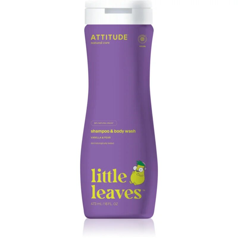 Attitude Little Leaves Vanilla & Pear детски миещ гел и шампоан с аромат на ванилия и круша 473 мл.