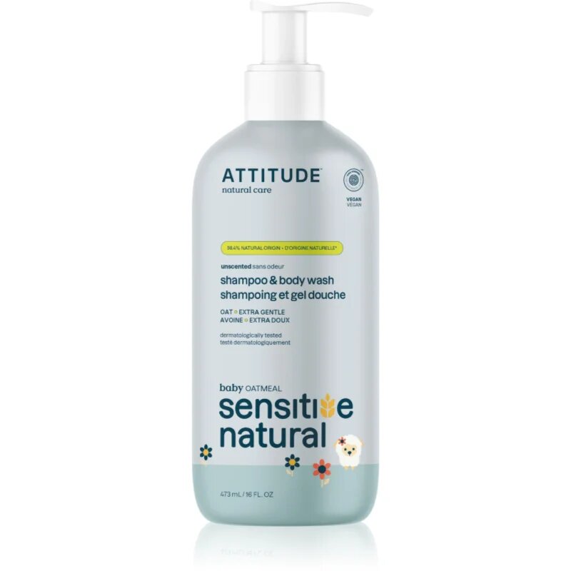 Attitude Sensitive Natural Baby Oatmeal шампоан и измиващ гел 2 в 1 за чувствителна кожа за деца 473 мл.