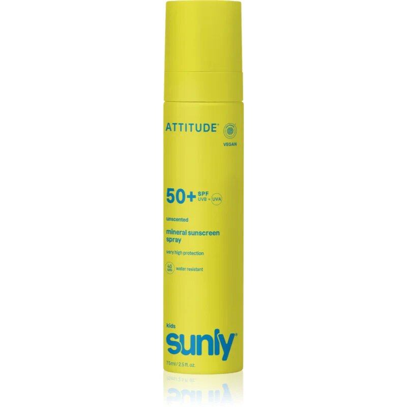Attitude Sunly Kids Mineral Sunscreen Spray SPF 50+ слънцезащитен минерален спрей без парфюм SPF 50+ 75 мл.