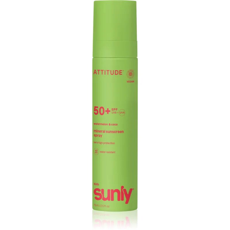 Attitude Sunly Kids Watermelon & Coco слънцезащитен минерален спрей SPF 50+ за деца 75 мл.