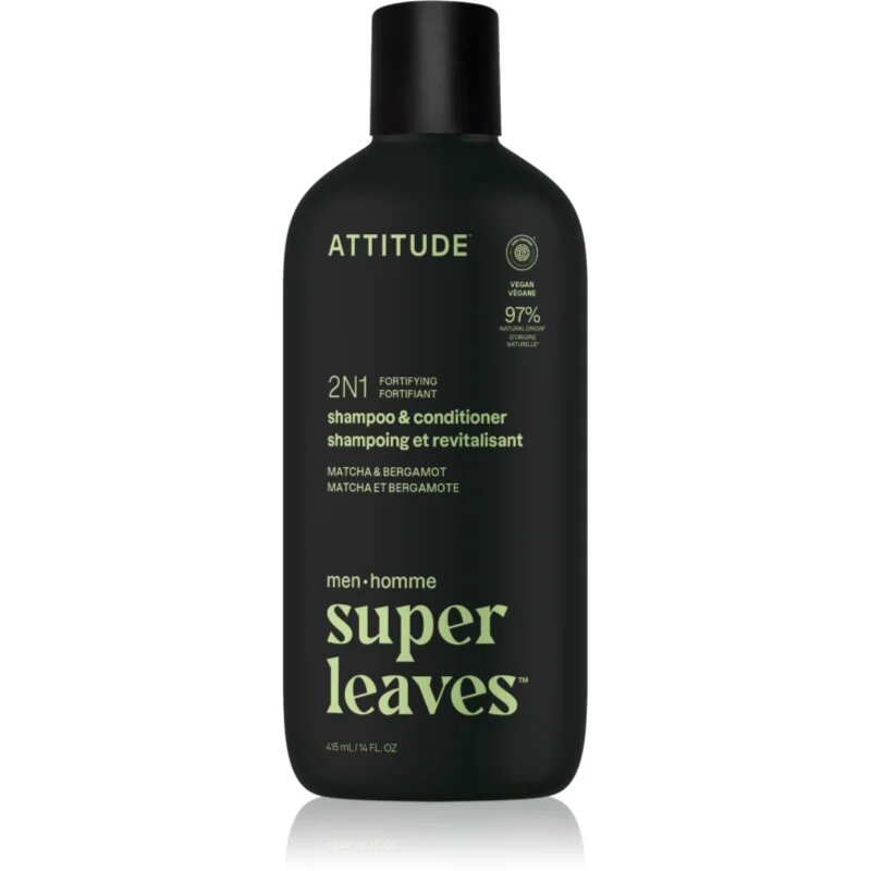 Attitude Super Leaves Matcha & Bergamot шампоан и балсам 2 в 1 за мъже 415 мл.