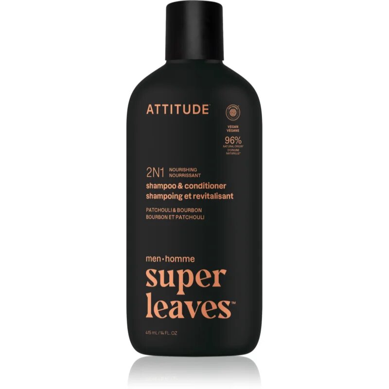 Attitude Super Leaves Men's Shampoo and Conditioner 2-in-1 шампоан и балсам 2 в1 за мъже Patchouli & Bourbon 415 мл.