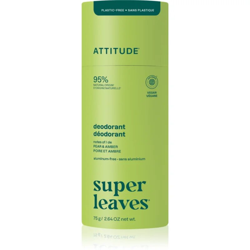 Attitude Super Leaves Natural Deodorant дезодорант стик без алуминий Pear & Amber 75 гр.