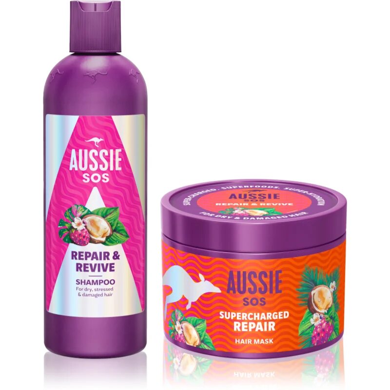 Aussie SOS Repair Revive & Repeat подаръчен комплект за третирана коса и скалп