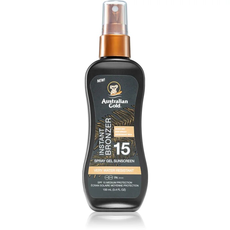Australian Gold Instant Bronzer слънцезащитен спрей с бронзър SPF 15 100 мл.