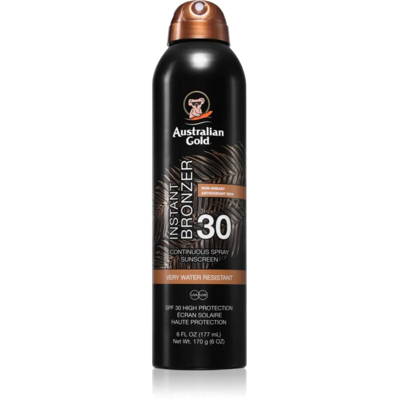 Australian Gold Instant Bronzer слънцезащитен спрей с бронзър SPF 30 177 мл.