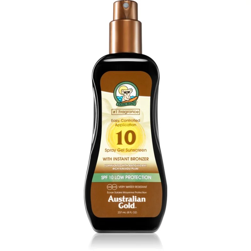 Australian Gold Spray Gel Sunscreen With Instant Bronzer слънцезащитен спрей с бронзър SPF 10 237 мл.