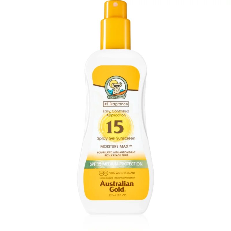Australian Gold Spray Gel Sunscreen защитен спрей против слънчеви лъчи SPF 15 237 мл.