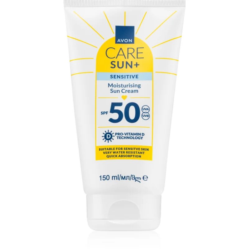 Avon Care Sun + Sensitive хидратиращ слънцезащитен крем за чувствителна кожа на лицето SPF 50 150 мл.