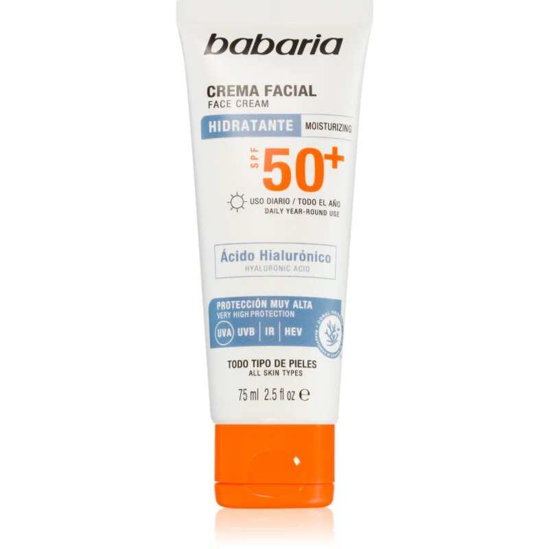 Babaria Sun Face Водоустойчив слънцезащитен крем за лице SPF 50+ 75 мл.