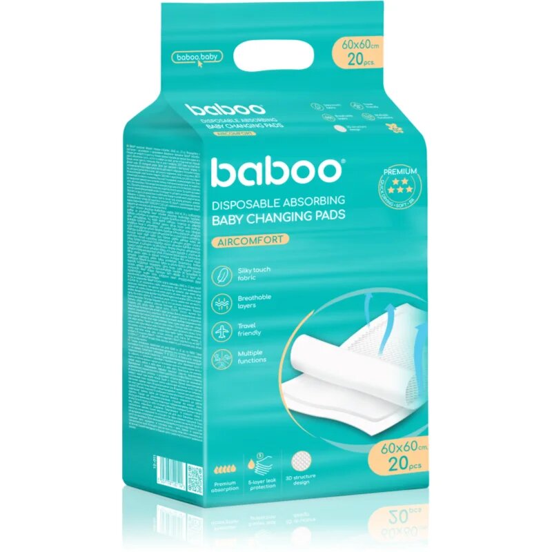 Baboo AirComfort Disposable Absorbing Changing Pads еднократни подложки за смяна на пелените 60x60 cm 20 бр.