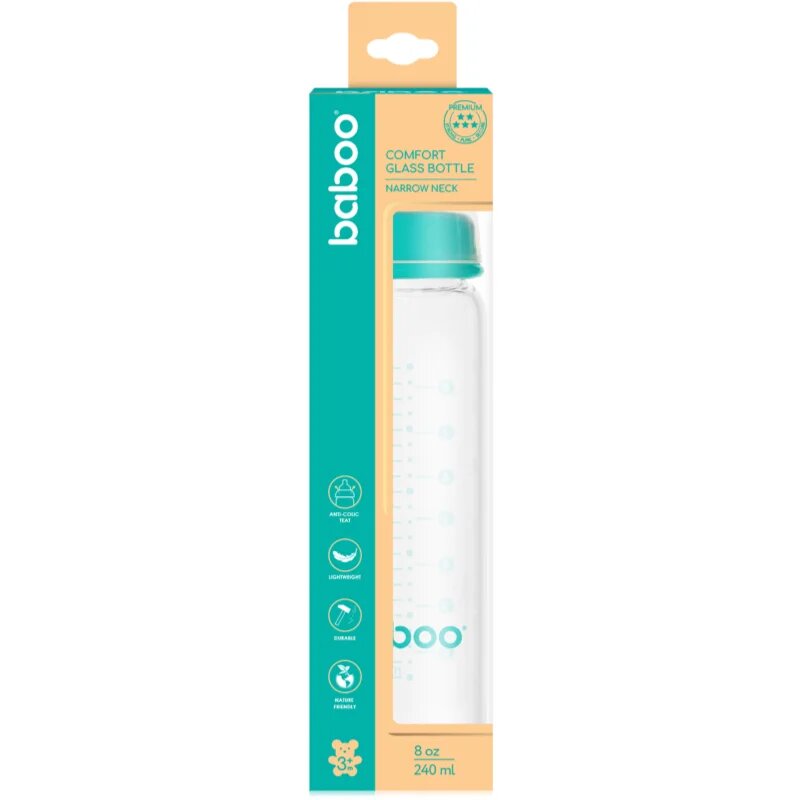 Baboo Anti-Colic Glass Bottle стъклено шише против колики 3m+ 240 мл.